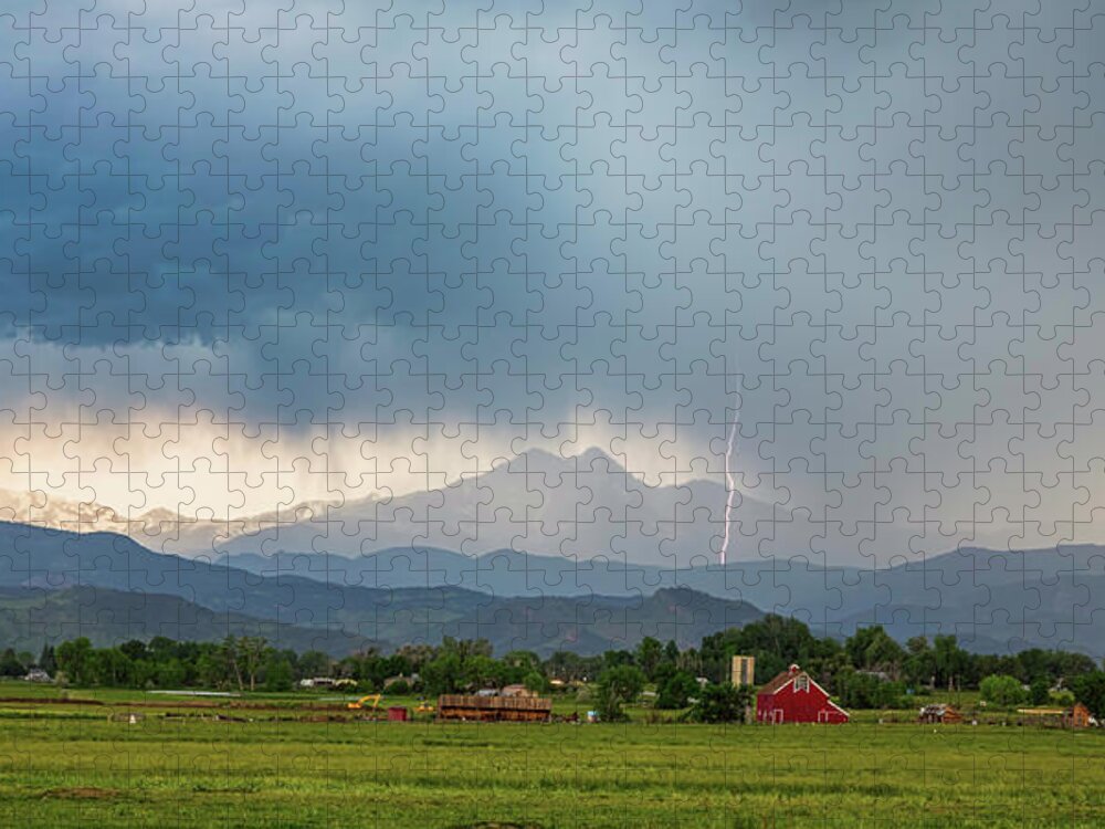 Severe Jigsaw Puzzle featuring the photograph Colorado Rocky Mountain Red Barn Country Storm by James BO Insogna