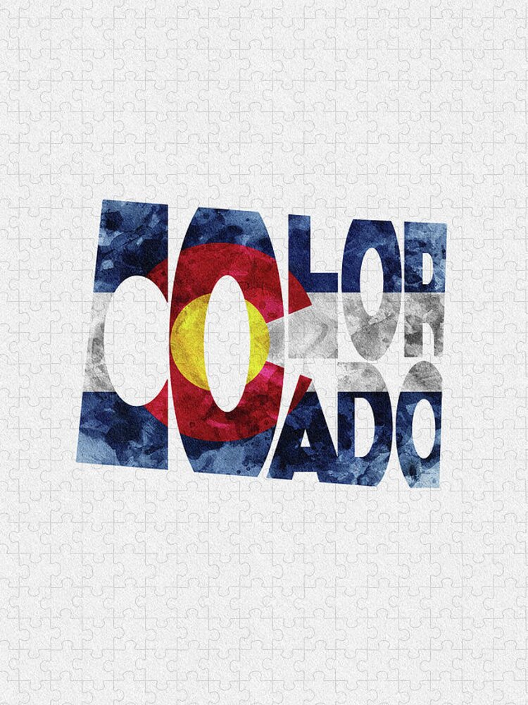 Colorado Jigsaw Puzzle featuring the painting Colorado Typographic Map Flag by Inspirowl Design