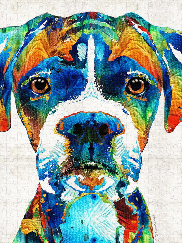 Boxer Jigsaw Puzzle featuring the painting Colorful Boxer Dog Art By Sharon Cummings by Sharon Cummings