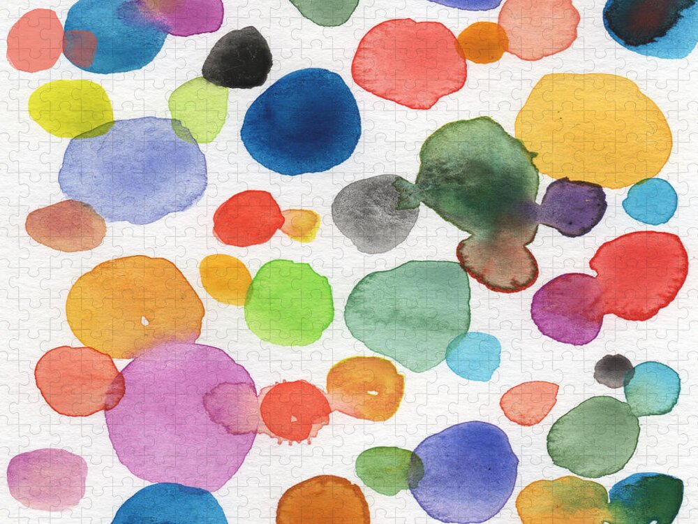 Abstract Watercolor Art Jigsaw Puzzle featuring the painting Colorful Bubbles by Linda Woods