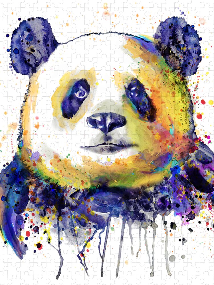 Marian Voicu Jigsaw Puzzle featuring the painting Colorful Panda Head by Marian Voicu