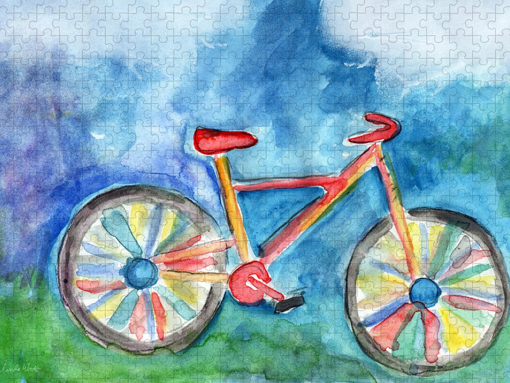 Bike Jigsaw Puzzle featuring the painting Colorful Ride- Bike Art by Linda Woods by Linda Woods