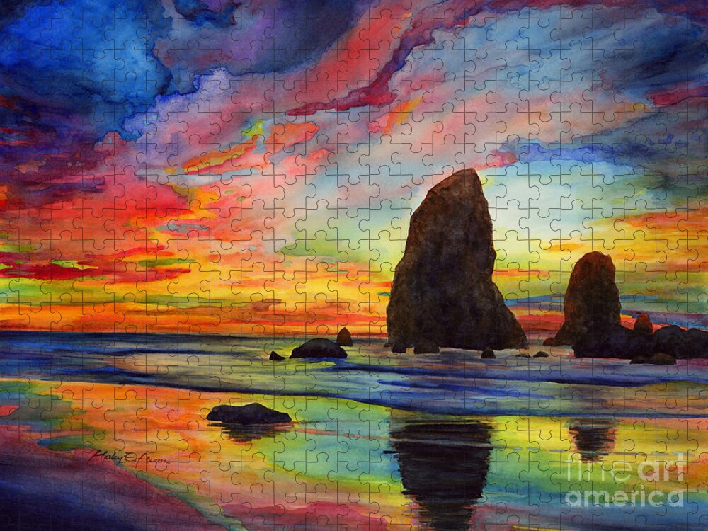 Sunset Jigsaw Puzzle featuring the painting Colorful Solitude by Hailey E Herrera
