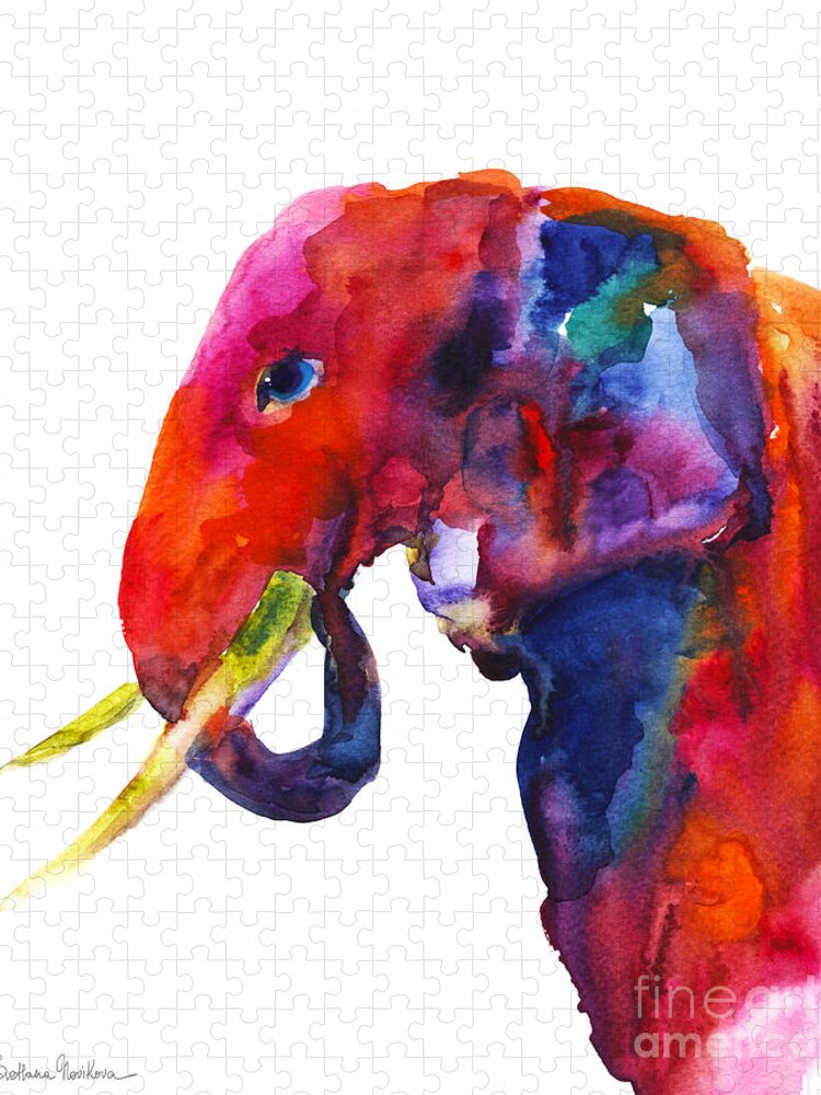 Elephant Painting Jigsaw Puzzle featuring the painting Colorful watercolor elephant by Svetlana Novikova