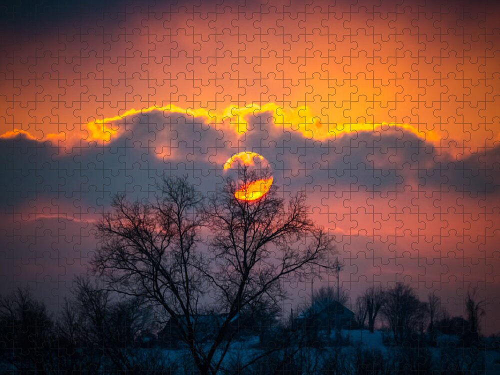 Sunset Jigsaw Puzzle featuring the photograph Colorful Winter Sunset by Holden The Moment