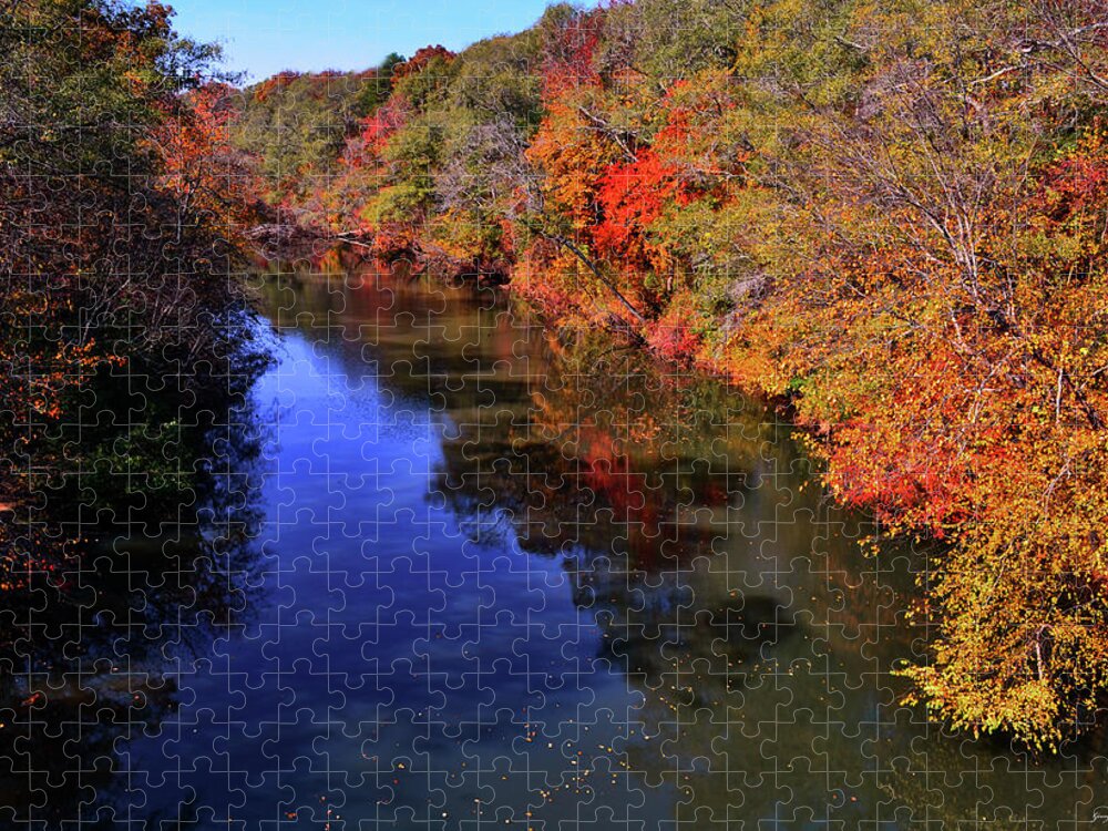 River Jigsaw Puzzle featuring the photograph Colors Of Nature - Fall River Reflections 001 by George Bostian