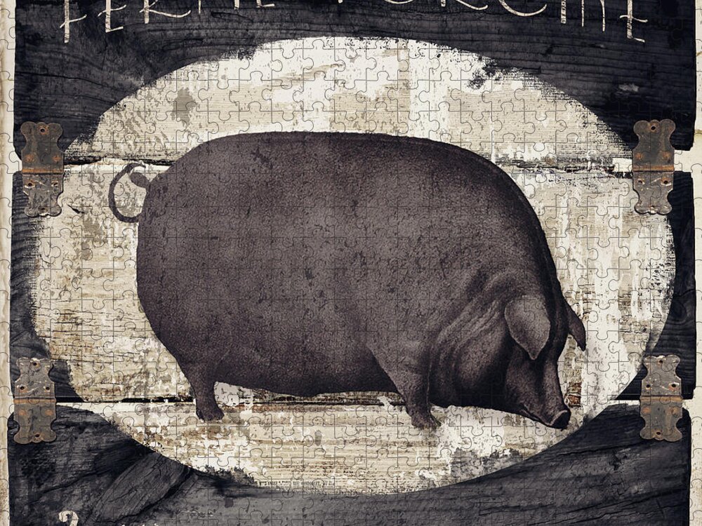 Pig Jigsaw Puzzle featuring the painting Compagne II Pig Farm by Mindy Sommers