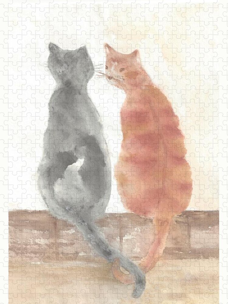 Cat Jigsaw Puzzle featuring the painting Companion Cats by Terri Harris