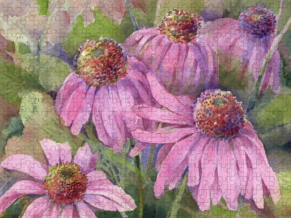 Coneflower Jigsaw Puzzle featuring the painting Coneflower by Garden Gate