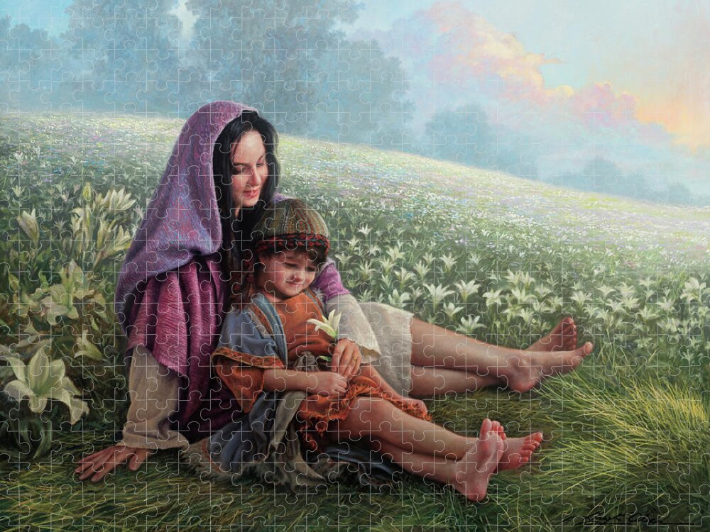Jesus Jigsaw Puzzle featuring the painting Consider the Lilies by Greg Olsen