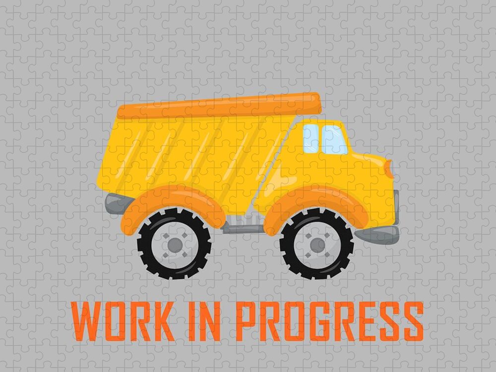 Dump Truck Jigsaw Puzzle featuring the digital art Construction Zone - Dump Truck Work In Progress Gifts - Grey Background by KayeCee Spain