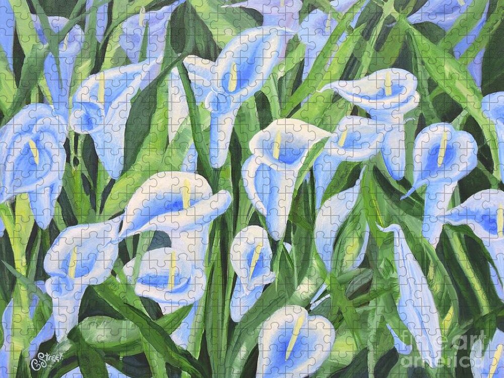 Calla Lily Jigsaw Puzzle featuring the painting Contemplating Lilies by Caroline Street