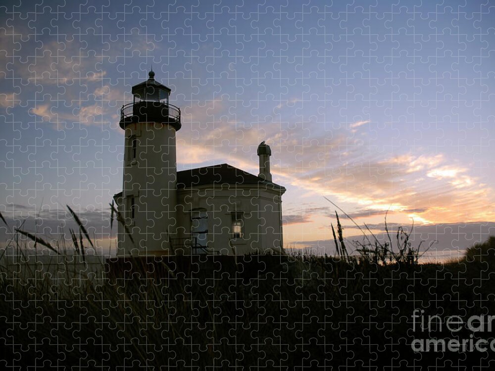Denise Bruchman Jigsaw Puzzle featuring the photograph Coquille River Lighthouse at Sunset by Denise Bruchman