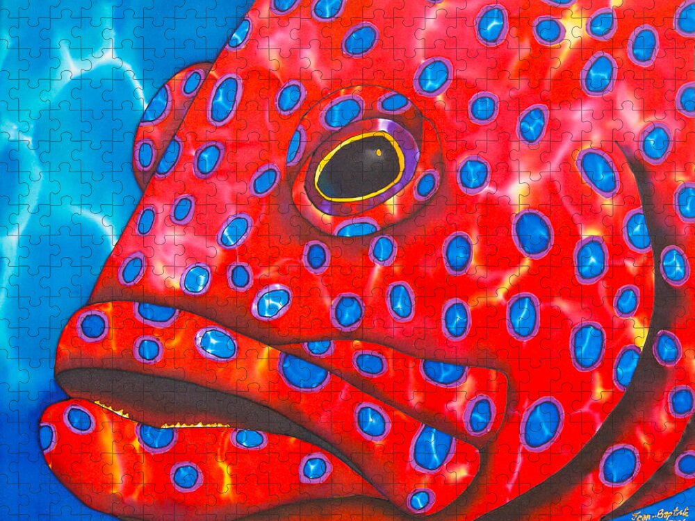 Coral Grouper Jigsaw Puzzle featuring the painting Coral Groupper II by Daniel Jean-Baptiste