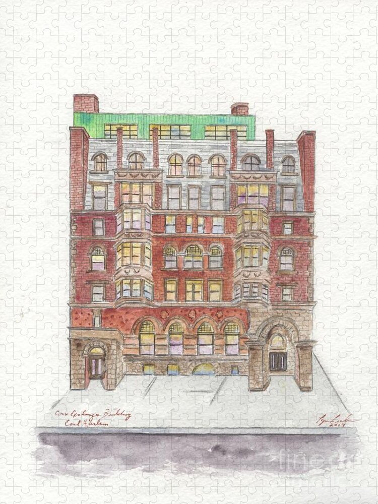 Mount Morris Bank Jigsaw Puzzle featuring the painting The Historic Corn Exchange Building in East Harlem by Afinelyne