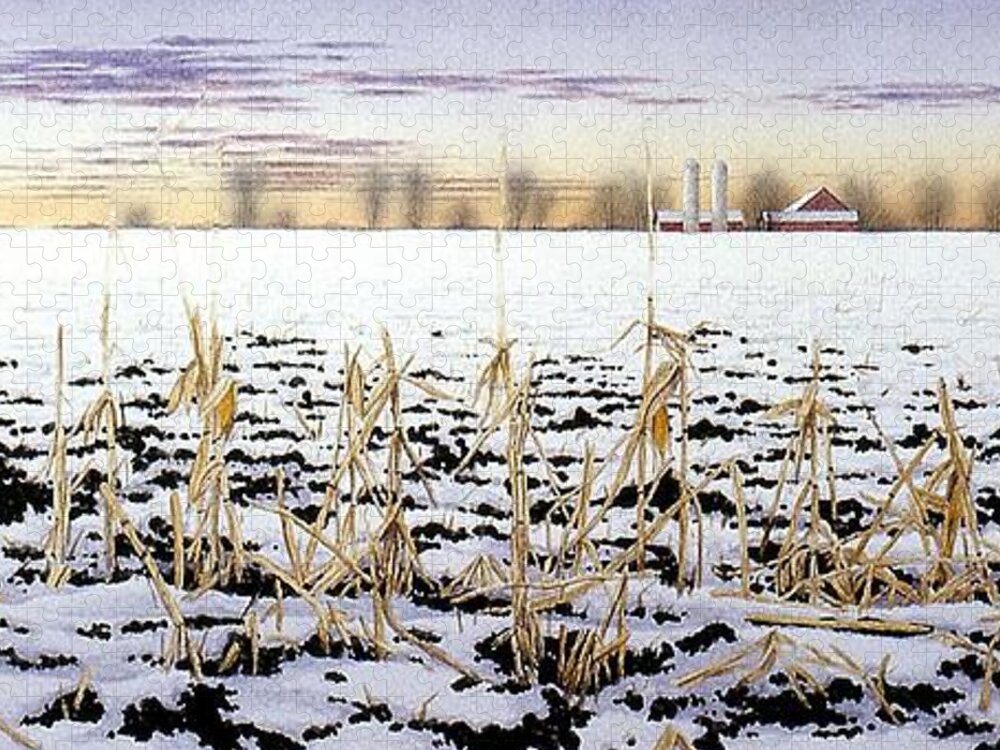 Winter Jigsaw Puzzle featuring the painting Cornfield in Winter by Conrad Mieschke