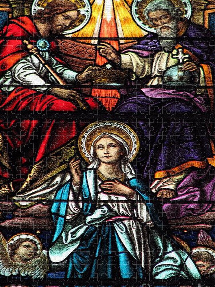 Coronation of The Blessed Virgin Mary Stained Glass Window Craquelure  Effect Jigsaw Puzzle by Rose Santuci-Sofranko - Fine Art America