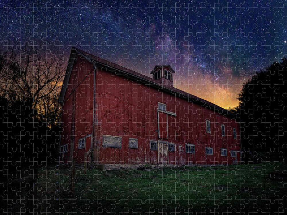 Milky Way Jigsaw Puzzle featuring the photograph Cosmic Barn by Bill Wakeley