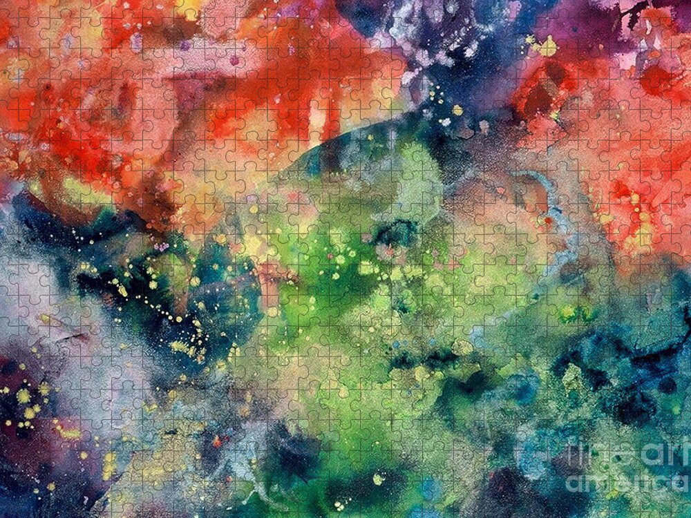 Abstract Jigsaw Puzzle featuring the painting Cosmic Clouds by Lucy Arnold