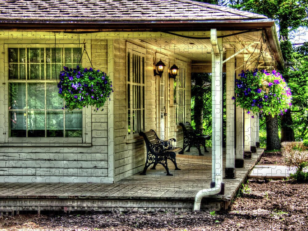 White Cottage Jigsaw Puzzle featuring the photograph Cottage Porch by Leslie Montgomery