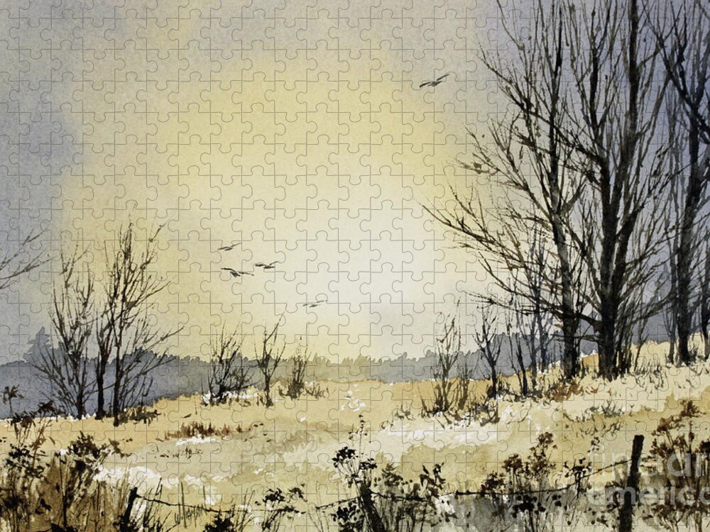 Landscape Jigsaw Puzzle featuring the painting Country Dawn by James Williamson