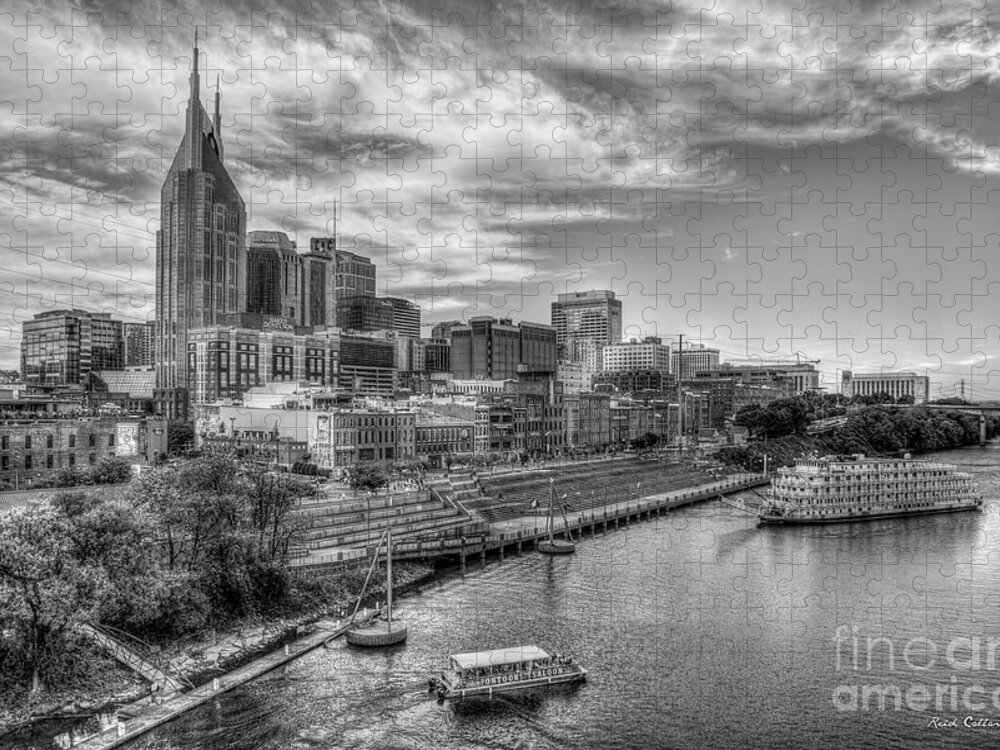 Reid Callaway Nashville Cityscape Art Jigsaw Puzzle featuring the photograph Country Music Capital B W Nashville Tennessee Cityscape Art by Reid Callaway