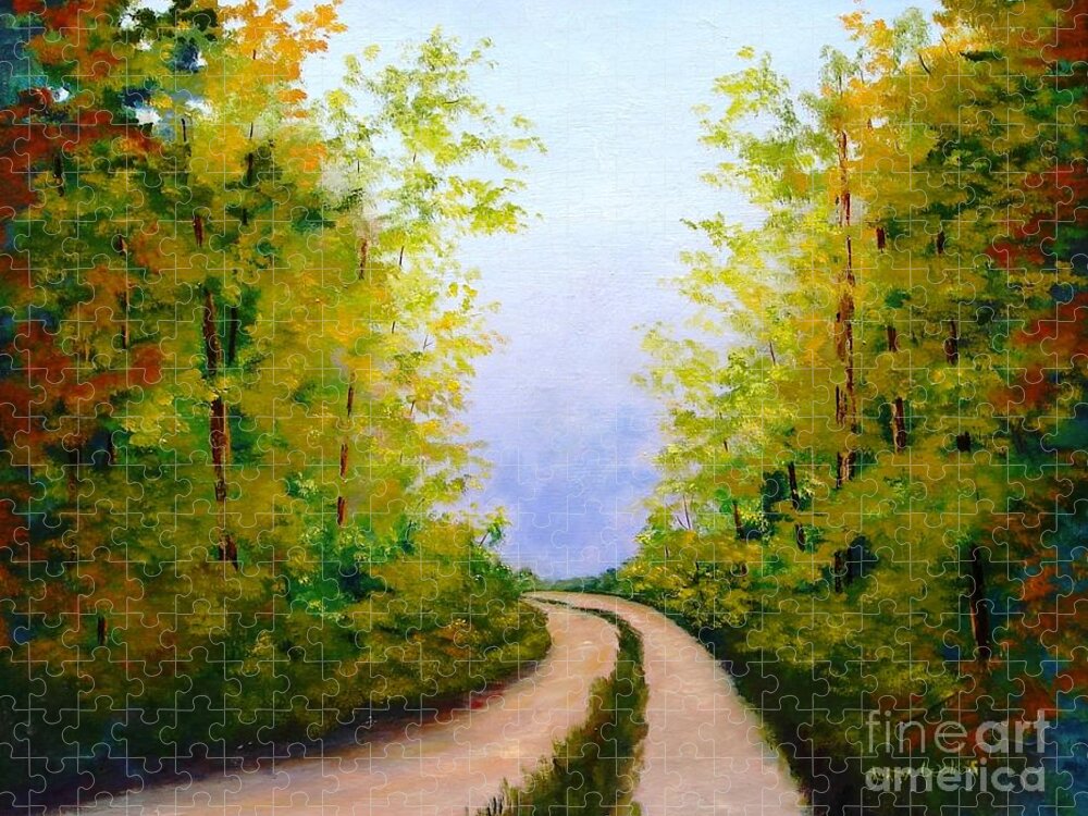 Landscape Jigsaw Puzzle featuring the painting Country Road by Jerry Walker