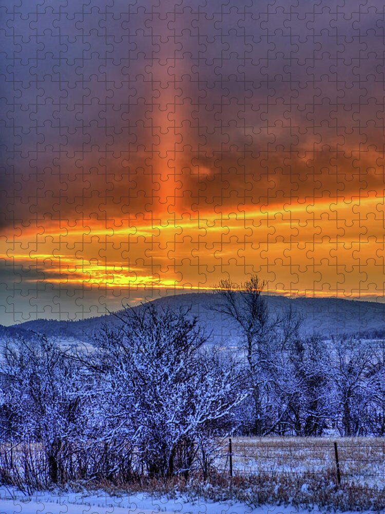 Sun Jigsaw Puzzle featuring the photograph Country Winter Sun Pillar by Fiskr Larsen