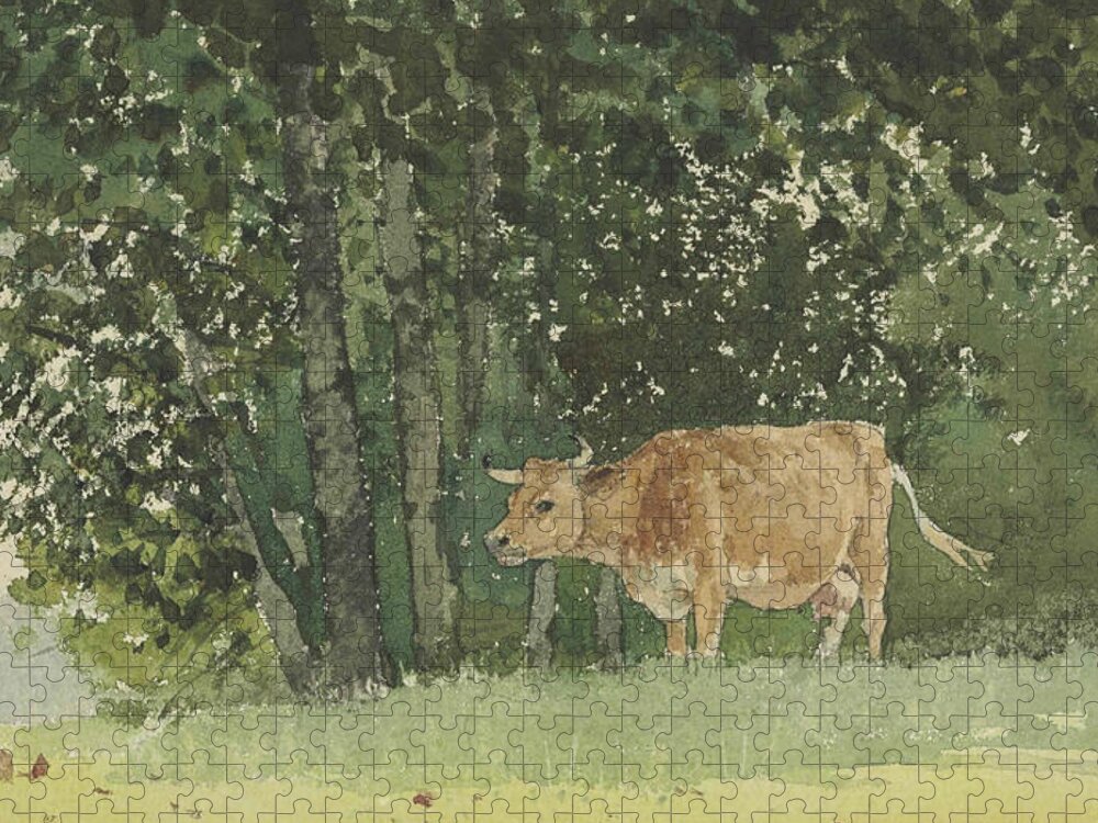 19th Century American Painters Jigsaw Puzzle featuring the painting Cow in Pasture by Winslow Homer