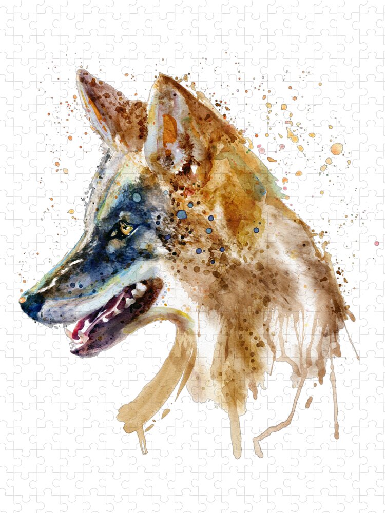 Marian Voicu Jigsaw Puzzle featuring the painting Coyote Head by Marian Voicu