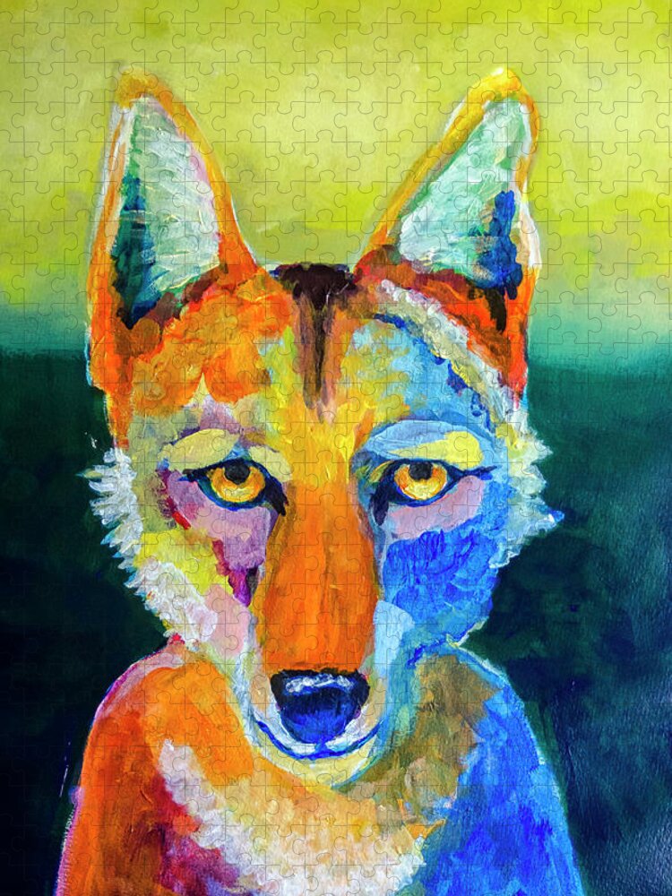 Coyote Jigsaw Puzzle featuring the painting Coyote by Rick Mosher