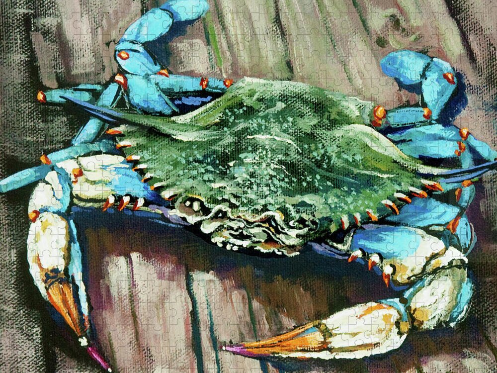 Crab Jigsaw Puzzle featuring the painting Crabby Blue by Dianne Parks