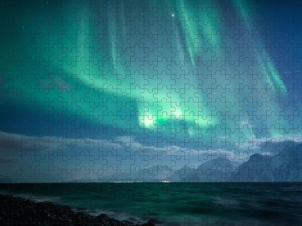Aurora Borealis Jigsaw Puzzle featuring the photograph Crashing Waves by Tor-Ivar Naess