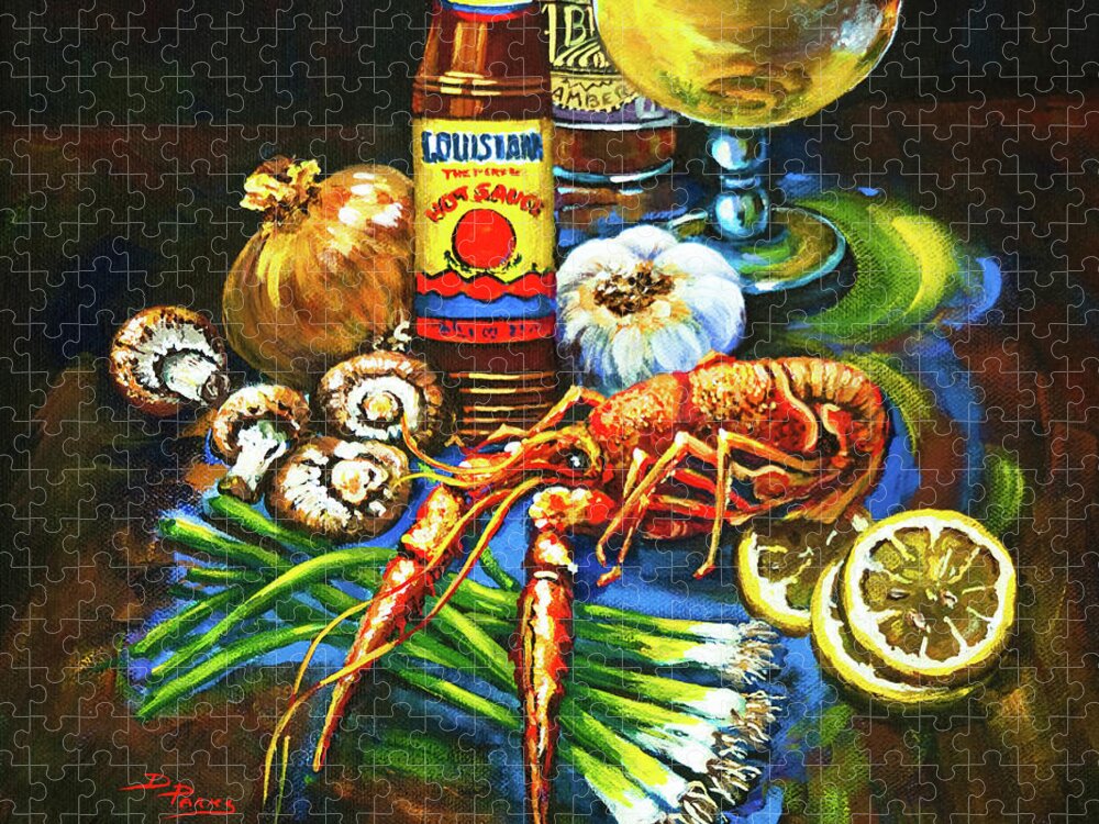  Louisiana Food Jigsaw Puzzle featuring the painting Crawfish Fixin's by Dianne Parks