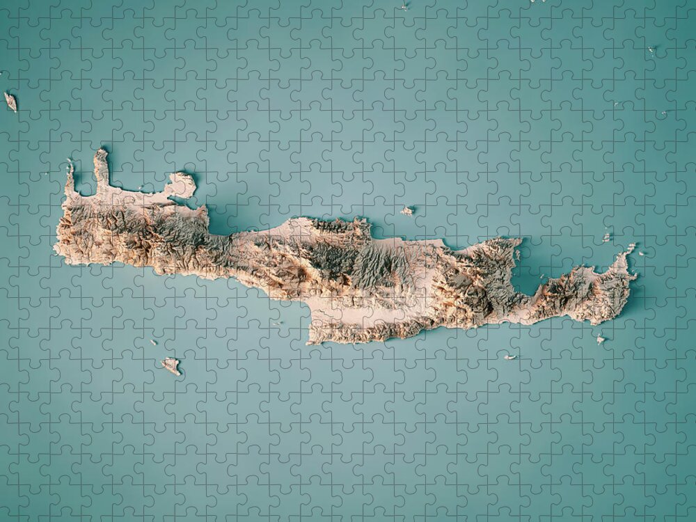 Crete Jigsaw Puzzle featuring the digital art Crete Island Greece 3D Render Topographic Map Neutral by Frank Ramspott