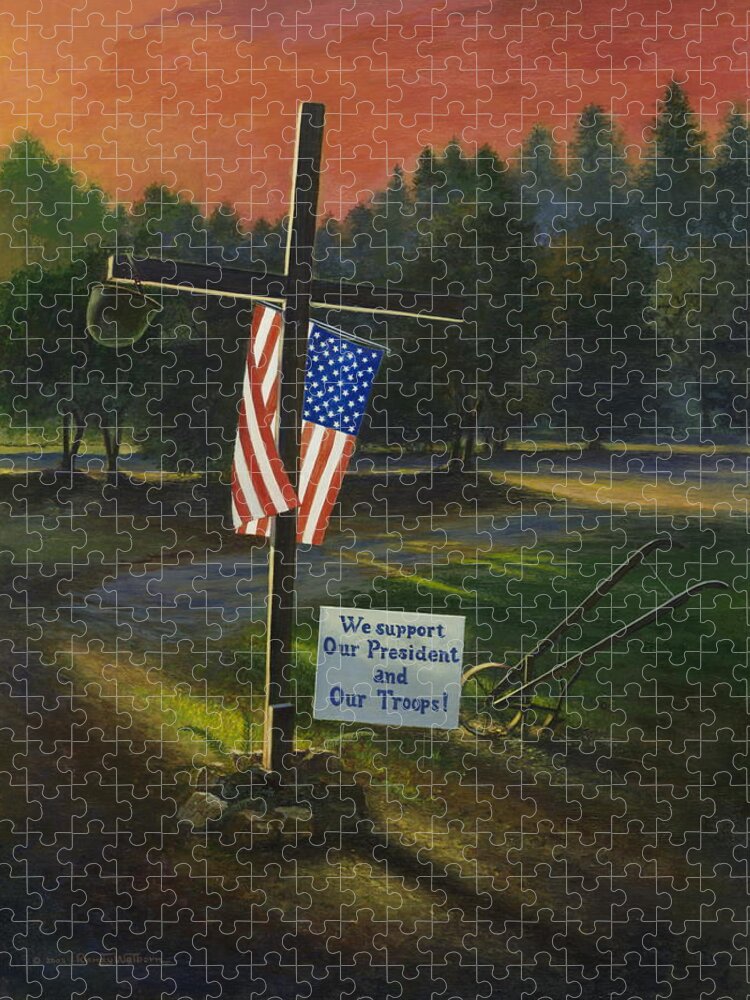 Cross Jigsaw Puzzle featuring the painting Cross of Remembrance by Randy Welborn