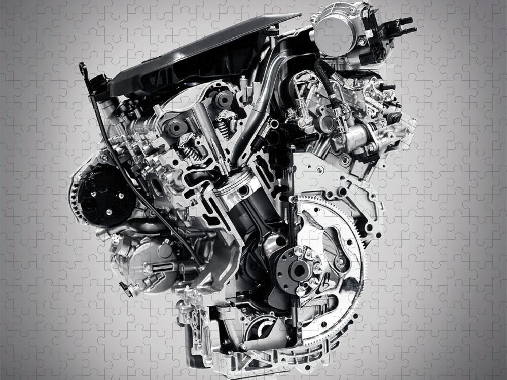 Engine Jigsaw Puzzle featuring the photograph Cross section of Buick Lacrosse 3.6L V6 VVT car engine by Maxim Images Exquisite Prints