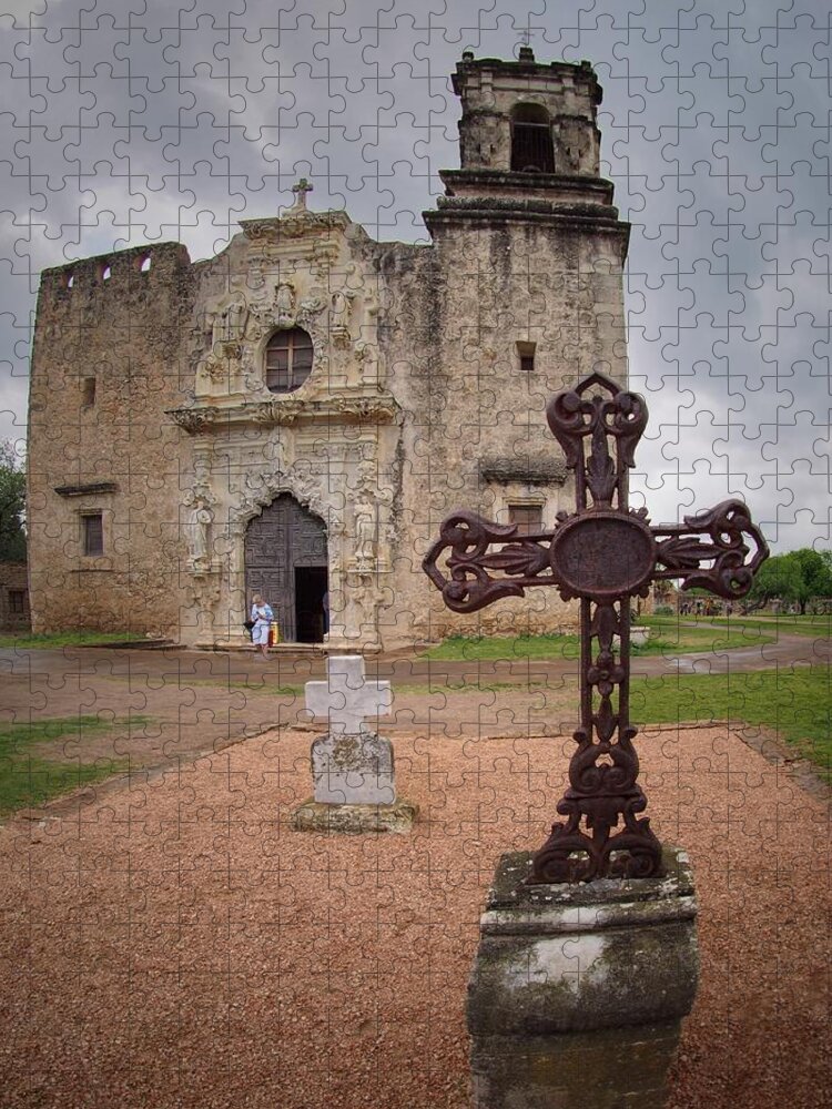 Cross Jigsaw Puzzle featuring the photograph Crosses at the Mission by Buck Buchanan