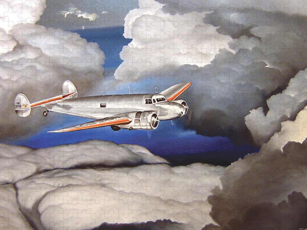 Aviation Puzzle featuring the painting Crossing Over Amelia Earharts Final Flight by Marc Stewart