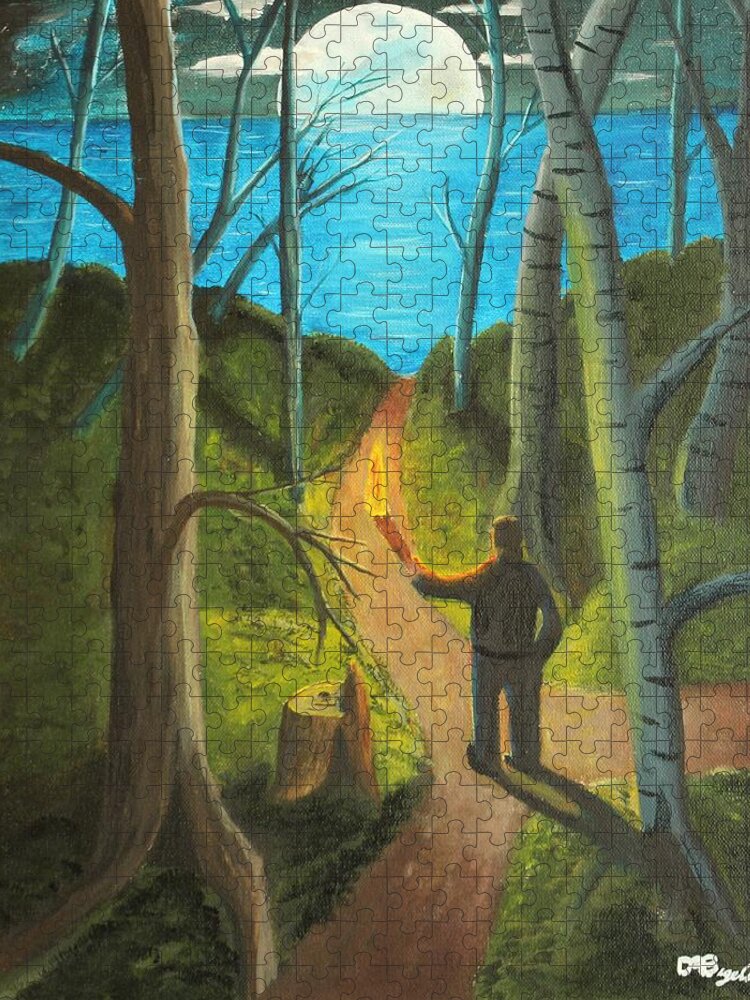Forest Jigsaw Puzzle featuring the painting Crossroads by David Bigelow