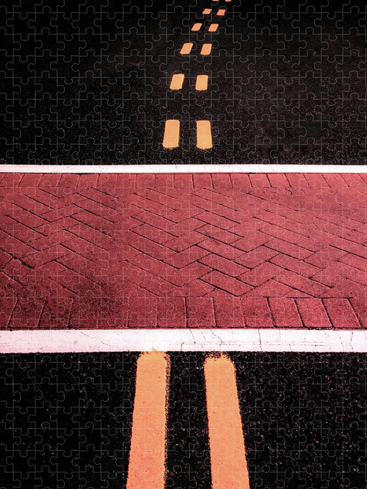 Lines Jigsaw Puzzle featuring the photograph Crosswalk Conversion Of Traffic Lines by Gary Slawsky