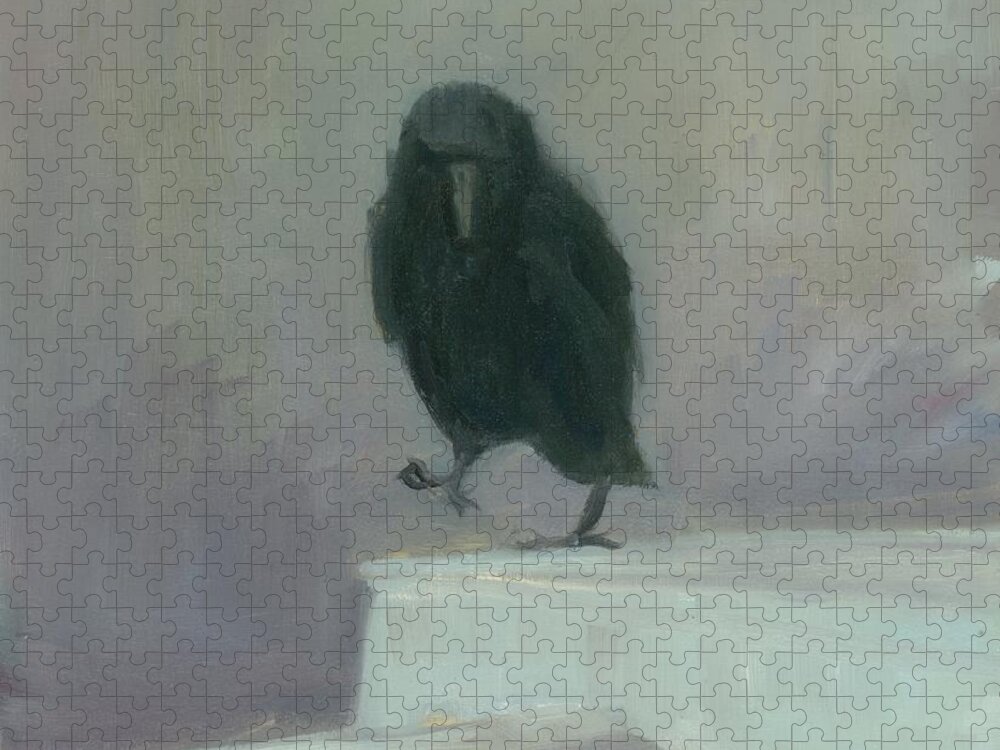 Bird Jigsaw Puzzle featuring the painting Crow 16 by David Ladmore