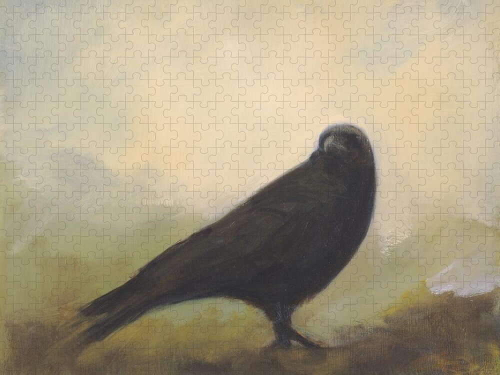 Bird Jigsaw Puzzle featuring the painting Crow 24 by David Ladmore