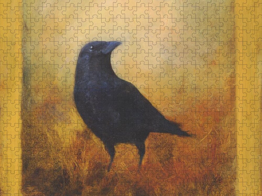 Bird Jigsaw Puzzle featuring the painting Crow 25 by David Ladmore