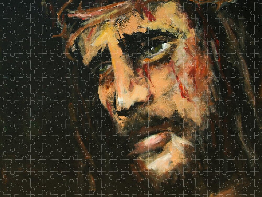 Jesus Jigsaw Puzzle featuring the painting Crucified Jesus by Carole Foret