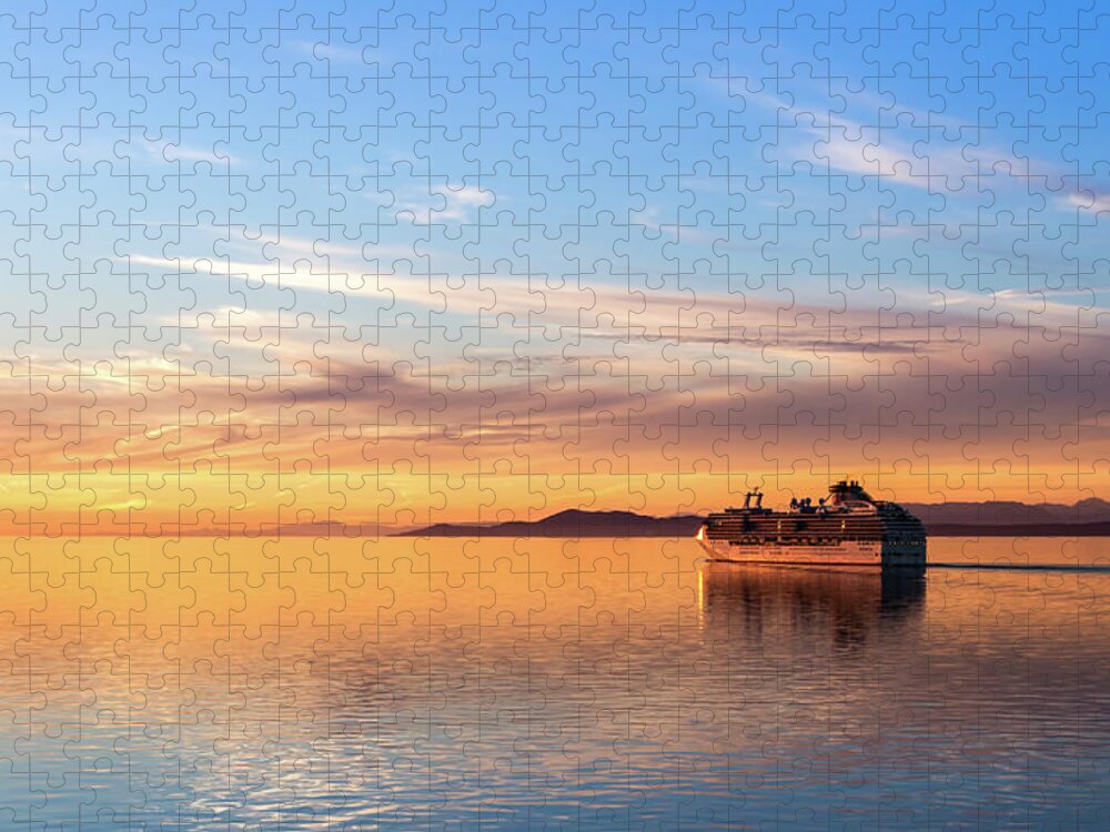 Sky Jigsaw Puzzle featuring the photograph Cruising into the Sunset by Ed Clark