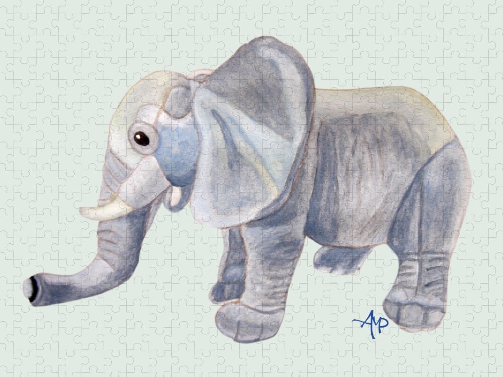 Elephant Jigsaw Puzzle featuring the painting Cuddly Elephant II by Angeles M Pomata