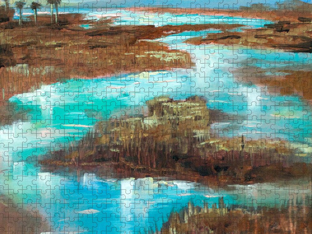 Southern Landscape Jigsaw Puzzle featuring the painting A Few Palms by Linda Olsen