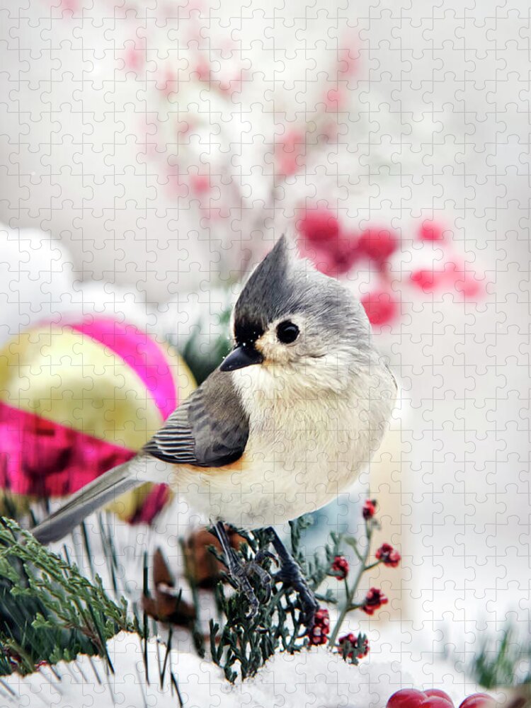 Bird Jigsaw Puzzle featuring the photograph Cute Winter Bird - Tufted Titmouse by Christina Rollo