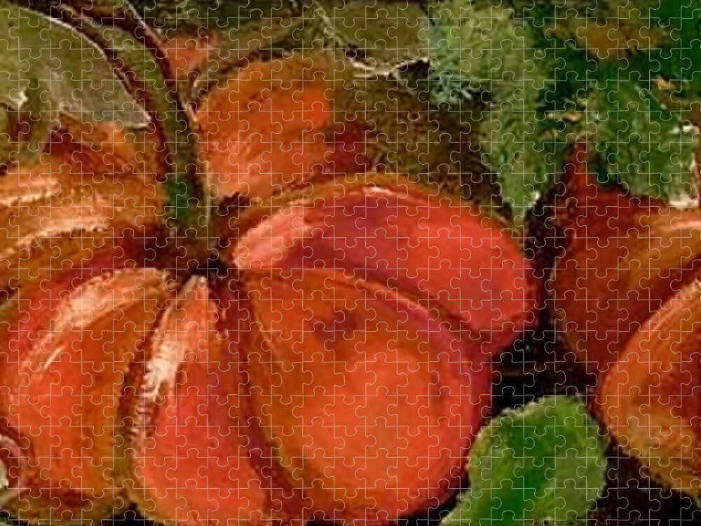 Pumpkins Jigsaw Puzzle featuring the painting Cuttin Up by Lisa Kaiser